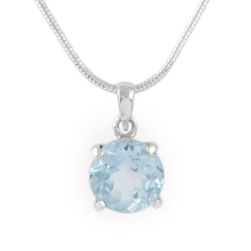 Round Blue Topaz in Sterling Silver Pendant